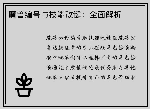 魔兽编号与技能改键：全面解析